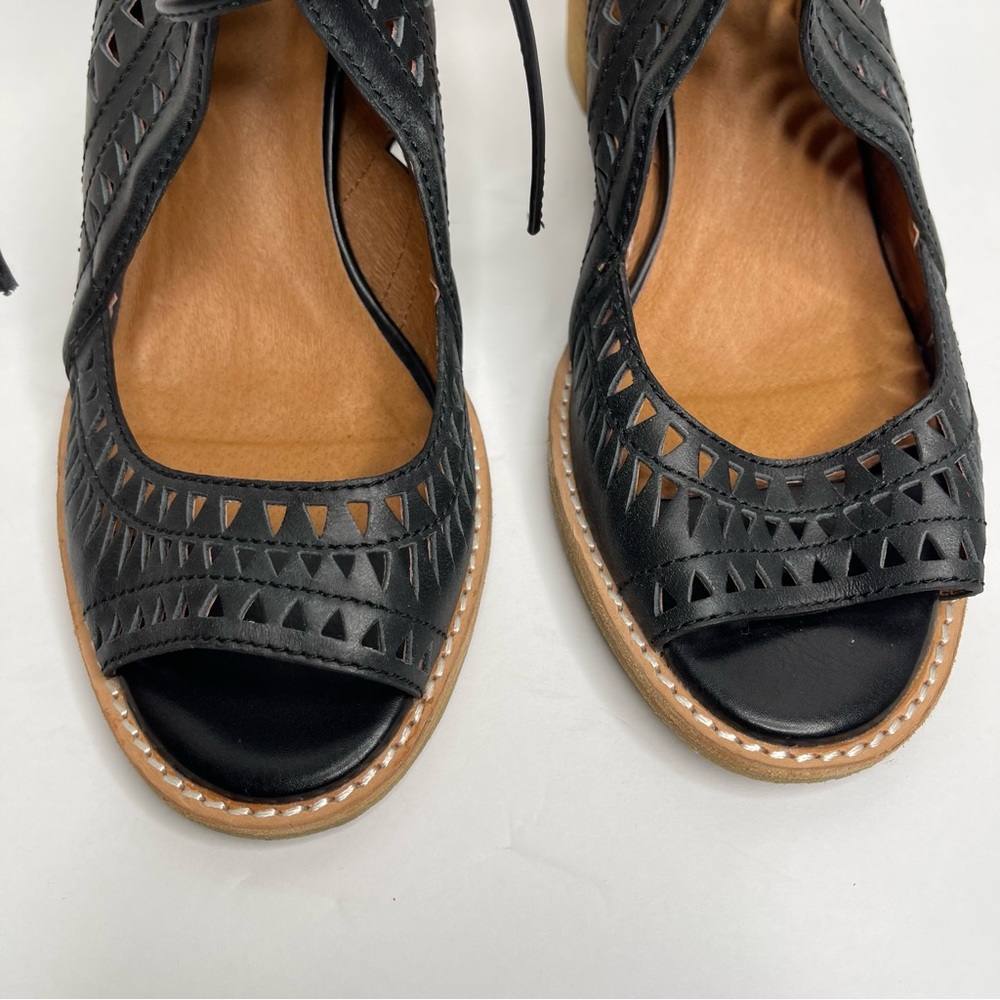 Jeffrey Campbell Cordillo Black Laser Cut Leather Heel Booties Sandals Size 10 - Picture 6 of 17